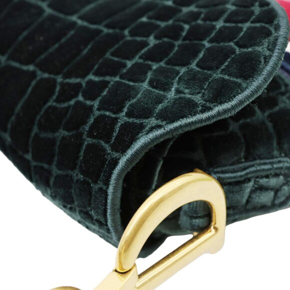 Christian Dior Saddle Crocodile Embossed Velvet Shoulder Bag Dark - Picture 7 of 14